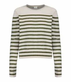 CT PLAGE Pull Cachemire Rayures Blanc Kaki