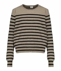 CT PLAGE Pull Cachemire Rayures Camel Noir