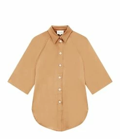 LOULOU STUDIO Chemise Manches Courtes Datia Soie Camel