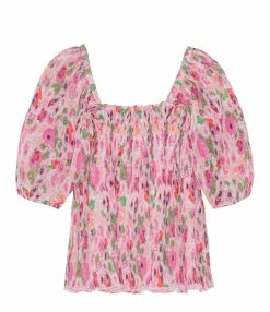 Ganni Top Manches Bouffantes Georgette Sugar Plum