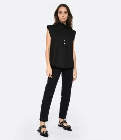 FORTE_FORTE Blouse Coton Popeline Noir -Majestic Filatures shop fof10 look20221215 436