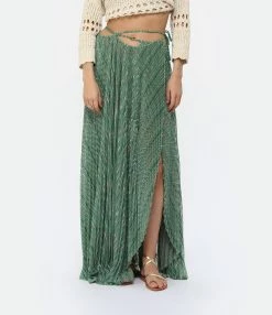 FORTE_FORTE Jupe Longue Lurex Émeraude -Majestic Filatures shop fof10 look20230117 517