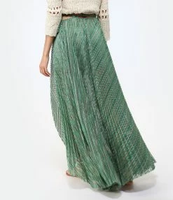 FORTE_FORTE Jupe Longue Lurex Émeraude -Majestic Filatures shop fof10 look20230117 521