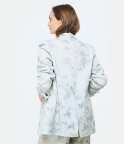 FORTE_FORTE Veste Blazer Coton Imprimé Bleu -Majestic Filatures shop fof10 look20230131 32