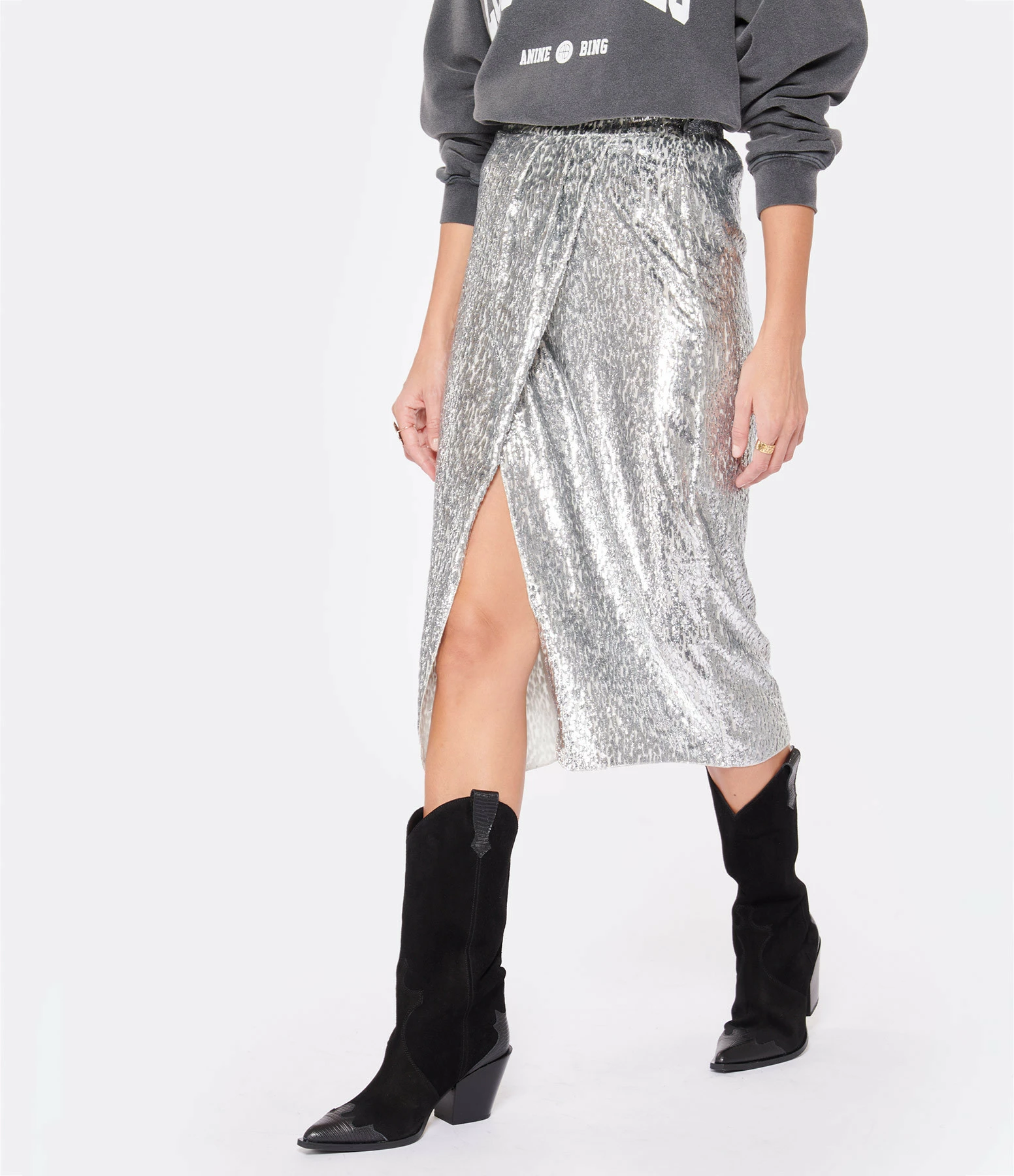 FORTE_FORTE Jupe Encanto Lurex Argenté Estrella 4 FORTE_FORTE Jupe Encanto Lurex Argenté Estrella – Image 4