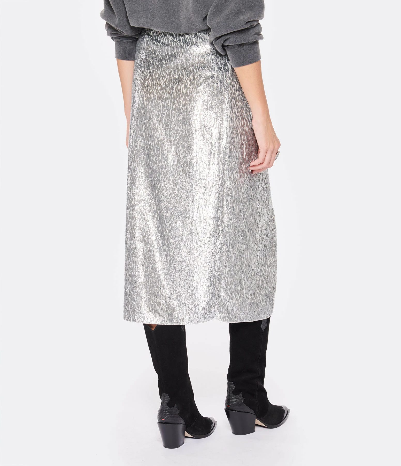 FORTE_FORTE Jupe Encanto Lurex Argenté Estrella 5 FORTE_FORTE Jupe Encanto Lurex Argenté Estrella – Image 5