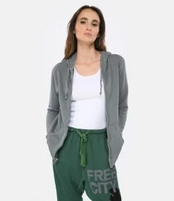 FREECITY Sweatshirt Hoodie Superfluff Zip Grey Art -Majestic Filatures shop freec look20221227 149