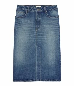 AMI Paris Jupe Crayon Coton Denim Bleu Usé