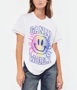 Ganni Tee-shirt Smiley Coton Organique Bright White 7 Ganni Tee-shirt Smiley Coton Organique Bright White -Majestic Filatures shop ganni look20220913 151 scaled