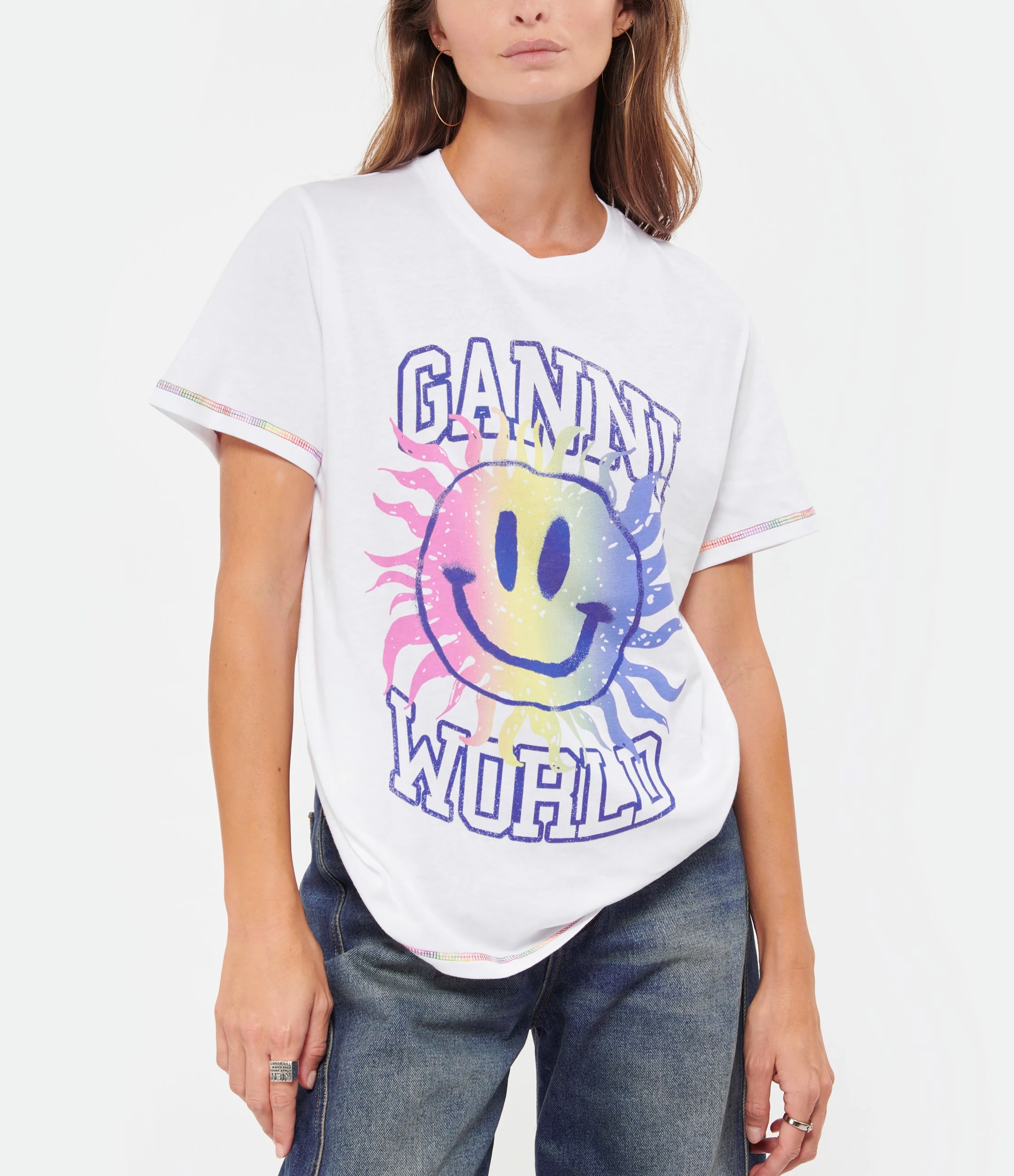 Ganni Tee-shirt Smiley Coton Organique Bright White 3 Ganni Tee-shirt Smiley Coton Organique Bright White – Image 3
