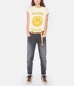 Ganni Tee-shirt Smiley Coton Jaune -Majestic Filatures shop ganni look20221007 157