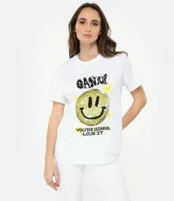 Ganni Tee-shirt Smiley Coton Organique Blanc -Majestic Filatures shop ganni look20221227 188