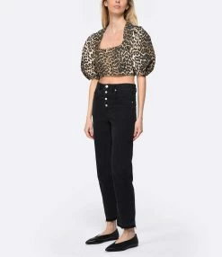 Ganni Top Court Coton Organique Léopard -Majestic Filatures shop ganni look20230214 278