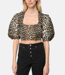 Ganni Top Court Coton Organique Léopard -Majestic Filatures shop ganni look20230214 279