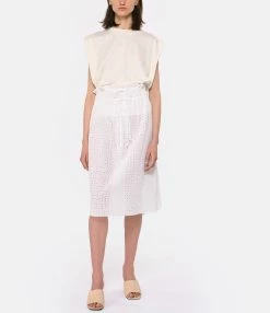 Ganni Jupe Midi Broderie Anglaise Coton Organique Blanc -Majestic Filatures shop ganni look20230223 109