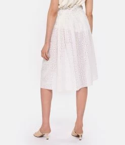 Ganni Jupe Midi Broderie Anglaise Coton Organique Blanc -Majestic Filatures shop ganni look20230223 115