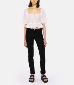 Ganni Top Court Broderie Anglaise Coton Organique Blanc -Majestic Filatures shop ganni look20230223 84