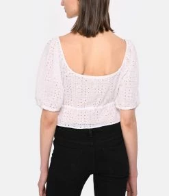 Ganni Top Court Broderie Anglaise Coton Organique Blanc -Majestic Filatures shop ganni look20230223 87