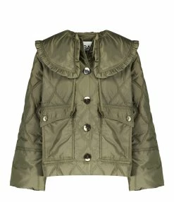 Ganni Veste Ripstop Quilt Vert Kalamata
