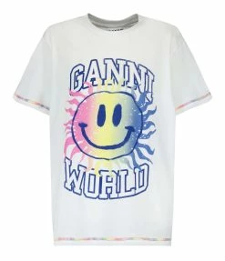 Ganni Tee-shirt Smiley Coton Organique Bright White