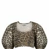 Ganni Top Court Coton Organique Léopard