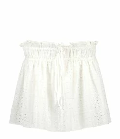 Ganni Jupe Broderie Anglaise Coton Organique Blanc