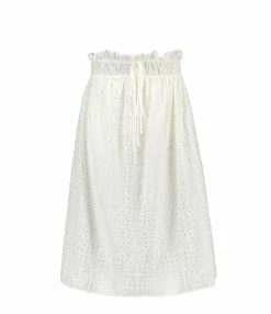 Ganni Jupe Midi Broderie Anglaise Coton Organique Blanc