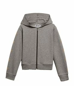 Golden Goose Sweatshirt Enfant Zip Star Coton Gris Doré