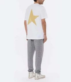 Golden Goose Tee-shirt Homme Big Star Coton Blanc Doré -Majestic Filatures shop golde gmp01220p00088080185 812 1