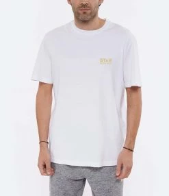Golden Goose Tee-shirt Homme Big Star Coton Blanc Doré -Majestic Filatures shop golde gmp01220p00088080185 813 1