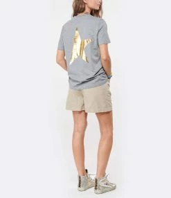 Golden Goose Tee-shirt Big Star Coton Gris Doré -Majestic Filatures shop golde look20210617 108