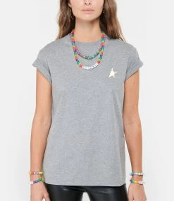 Golden Goose Tee-shirt Étoile Coton Gris Doré -Majestic Filatures shop golde look20210617 130