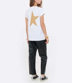 Golden Goose Tee-shirt Big Star Coton Blanc Doré -Majestic Filatures shop golde look20210623 234 1