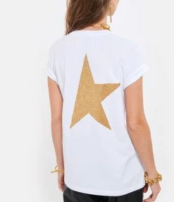 Golden Goose Tee-shirt Big Star Coton Blanc Doré -Majestic Filatures shop golde look20210623 236 1