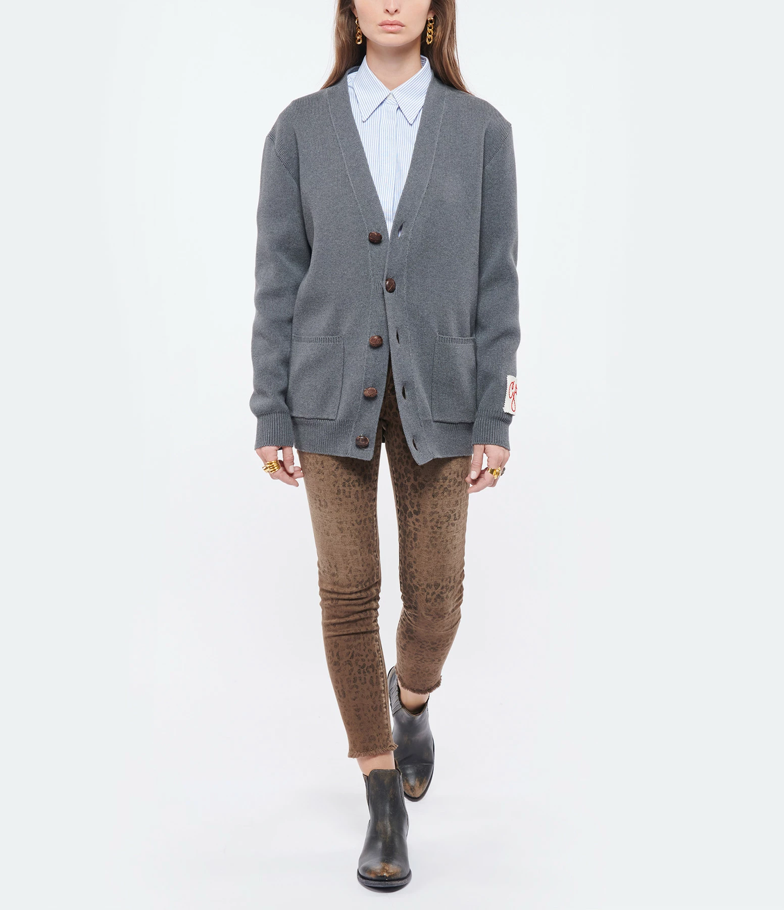 Golden Goose Cardigan Golden Coton Gris Mélangé 4 Golden Goose Cardigan Golden Coton Gris Mélangé – Image 4