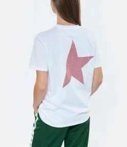 Golden Goose Tee-shirt Big Star Coton Blanc Rose -Majestic Filatures shop golde look20220628 361