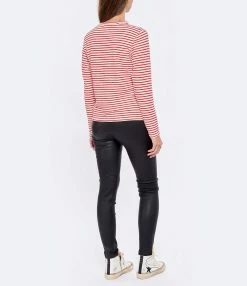 Golden Goose Tee-shirt Golden Coton Rayures Rouge Blanc -Majestic Filatures shop golde look20220706 231