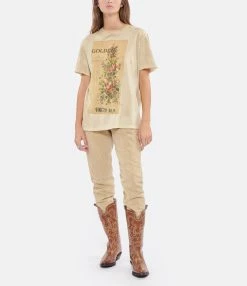 Golden Goose Tee-shirt Journey Coton Beige -Majestic Filatures shop golde look20220906 506