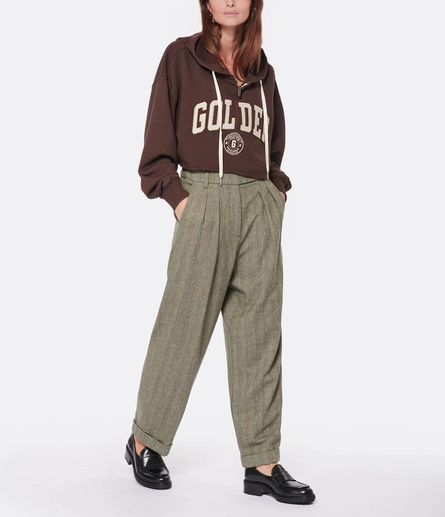Golden Goose Sweatshirt Hoodie Journey Crop Coton Marron Café 4 Golden Goose Sweatshirt Hoodie Journey Crop Coton Marron Café – Image 4