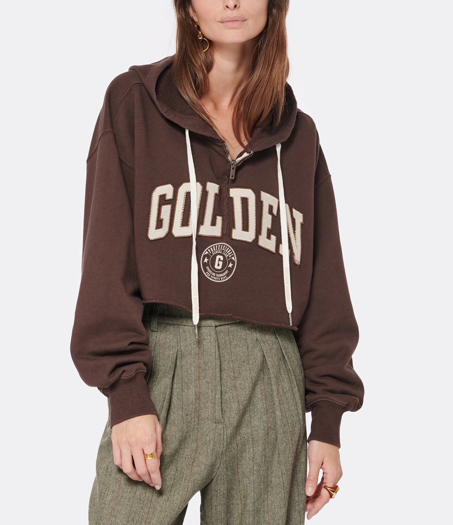 Golden Goose Sweatshirt Hoodie Journey Crop Coton Marron Café 3 Golden Goose Sweatshirt Hoodie Journey Crop Coton Marron Café – Image 3
