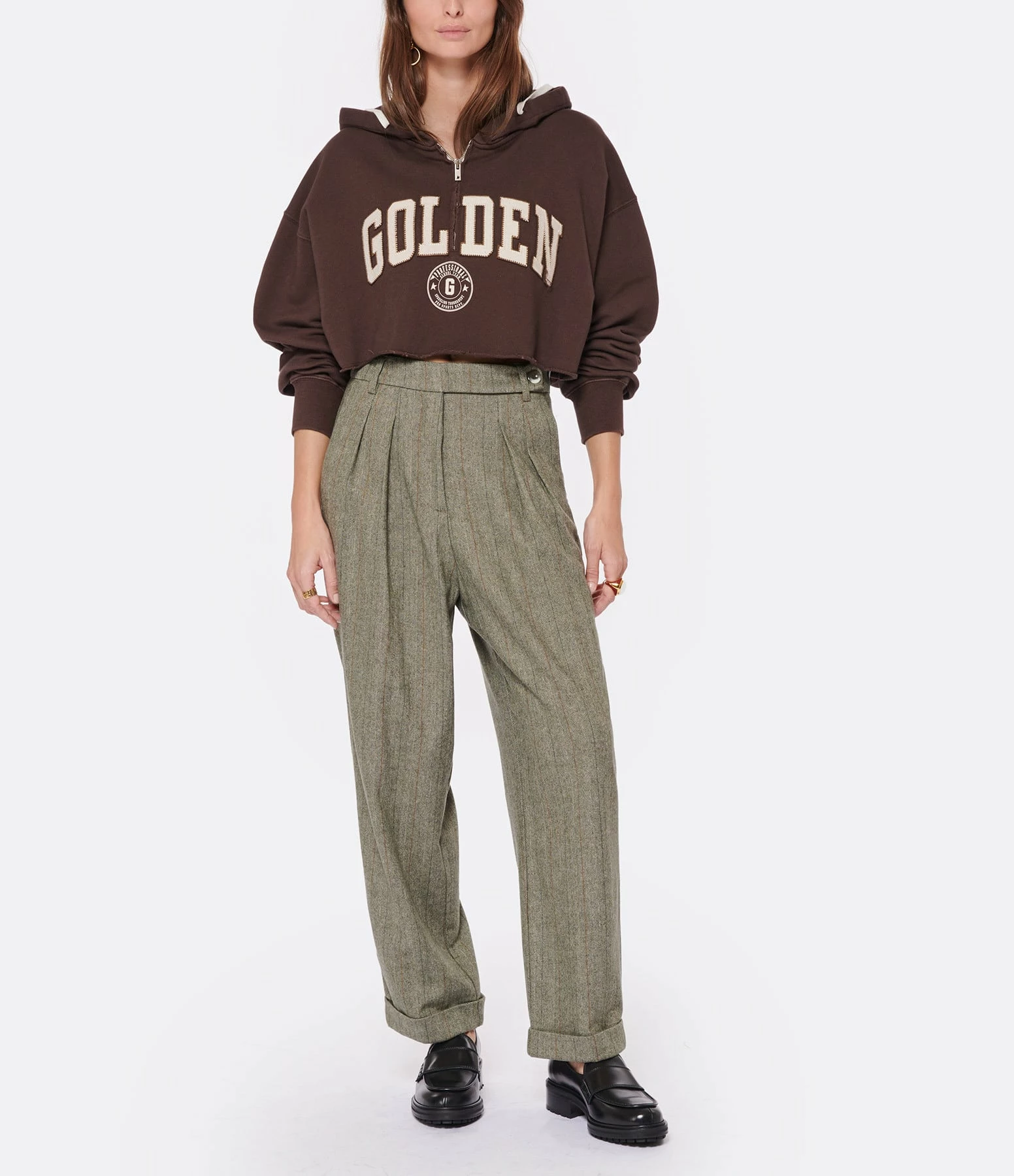 Golden Goose Sweatshirt Hoodie Journey Crop Coton Marron Café 5 Golden Goose Sweatshirt Hoodie Journey Crop Coton Marron Café – Image 5