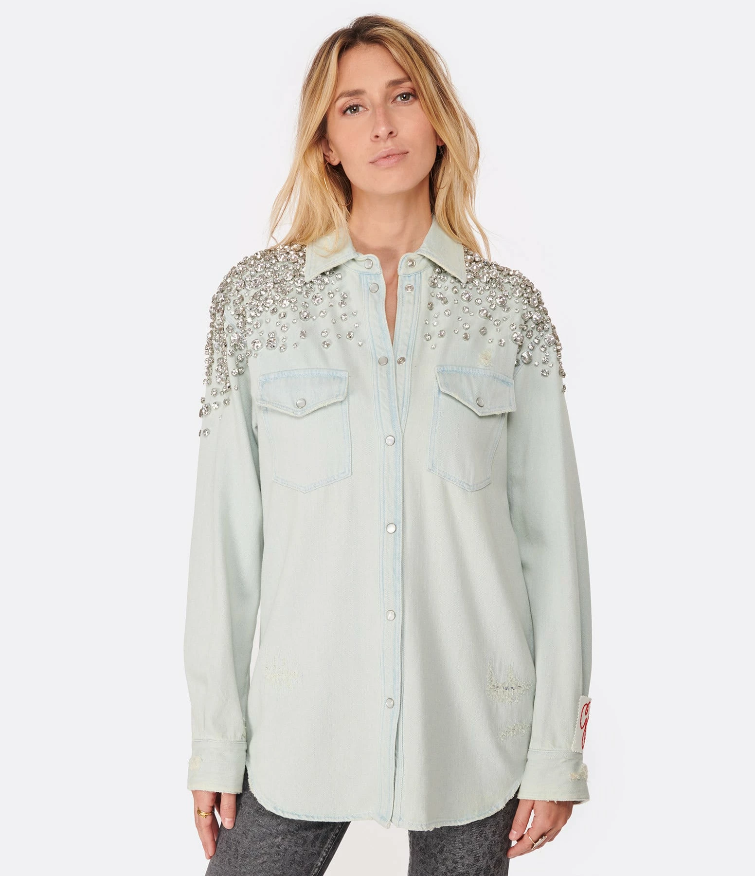 Golden Goose Chemise Boyfriend Golden Cristaux Coton Bleu 3 Golden Goose Chemise Boyfriend Golden Cristaux Coton Bleu – Image 3