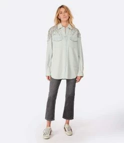 Golden Goose Chemise Boyfriend Golden Cristaux Coton Bleu 8 Golden Goose Chemise Boyfriend Golden Cristaux Coton Bleu -Majestic Filatures shop golde look20221124 571