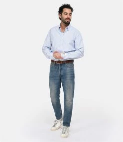 Golden Goose Chemise Golden Homme Coton Rayures Bleu -Majestic Filatures shop golde look20230116 222