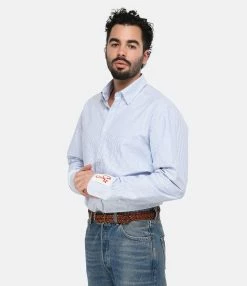 Golden Goose Chemise Golden Homme Coton Rayures Bleu -Majestic Filatures shop golde look20230116 225