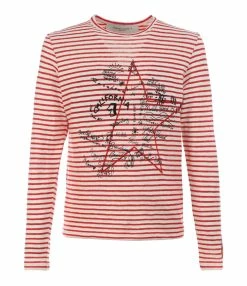 Golden Goose Tee-shirt Golden Coton Rayures Rouge Blanc