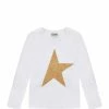 Golden Goose Tee-shirt Enfant Star Manches Longues Coton Blanc Doré