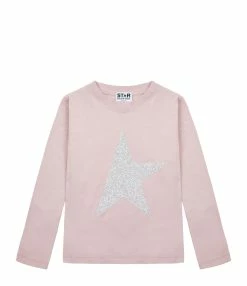 Golden Goose Tee-shirt Enfant Star Manches Longues Coton Rose Argenté