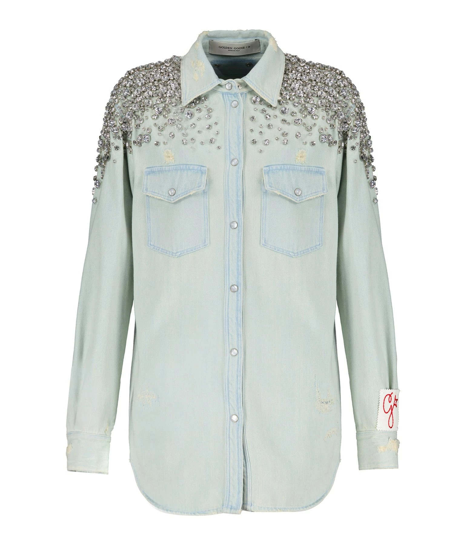 Golden Goose Chemise Boyfriend Golden Cristaux Coton Bleu 1 Golden Goose Chemise Boyfriend Golden Cristaux Coton Bleu