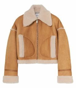 HALFBOY Veste Aviateur Cuir Suédé Miel Crème